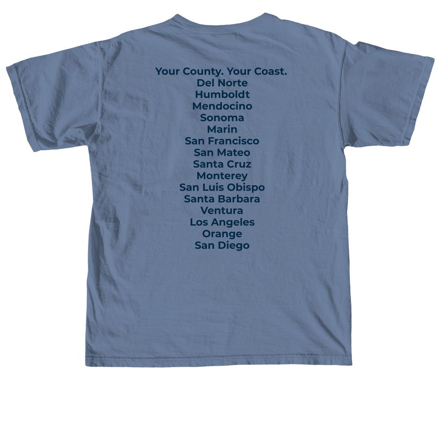 Your County. Your Coast., a Blue Jean Comfort Colors Unisex Tee (back-view)