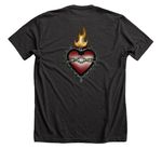 SACRED, a Dark Grey Heather Premium Unisex Tee (back-view)