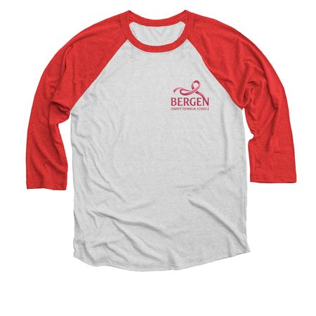 Breast Cancer Awareness 2026, a Red and Heather White 3/4 Sleeve Baseball Tee