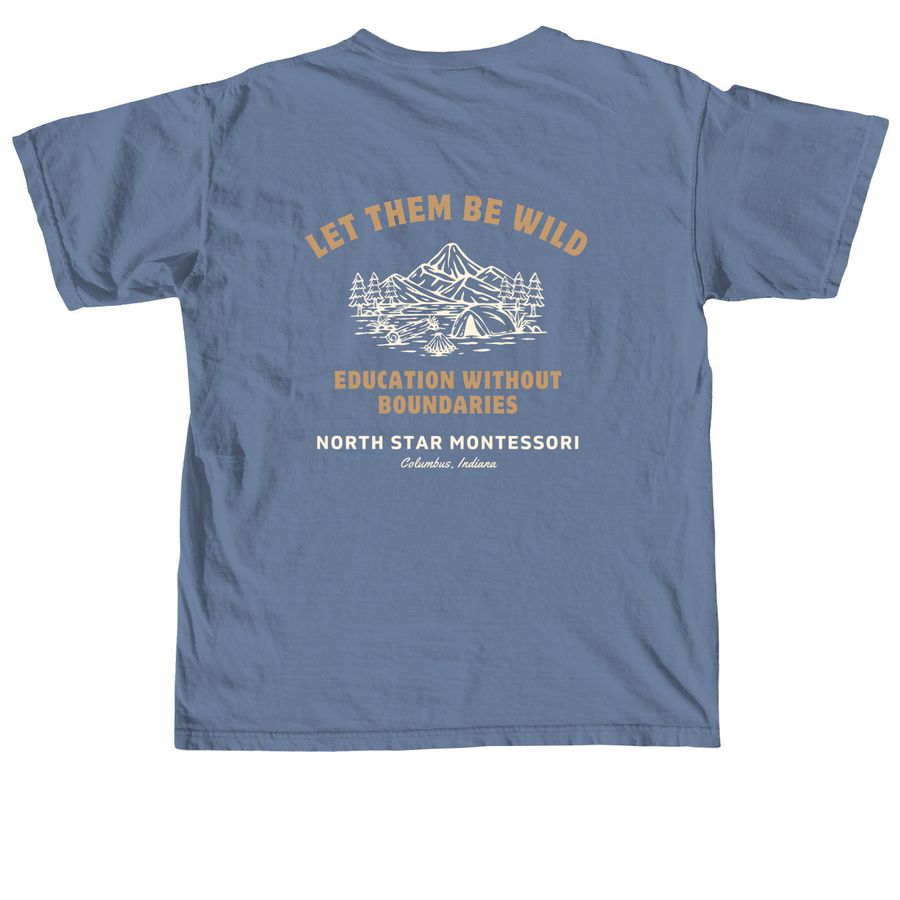 North Star Montessori // 2026, a Blue Jean Comfort Colors Unisex Tee (back-view)