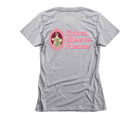 *Tailored* Extra Sleeve Please Double Take&nbsp;, a Dark Heather Grey Women's Slim Fit Tee (back-view)