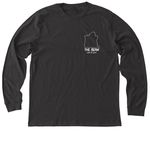 The Berm (Skunk Ape 100/50), a Dark Grey Heather Premium Long Sleeve Tee (back-view)