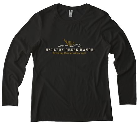 Halleck Creek Ranch: Classic Logo, a Space Black Allmade Eco Triblend Women?s Long Sleeve Tee