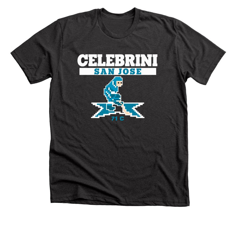 Macklin Celebrini San Jose Hockey T-Shirt, a Dark Grey Heather Premium Unisex Tee
