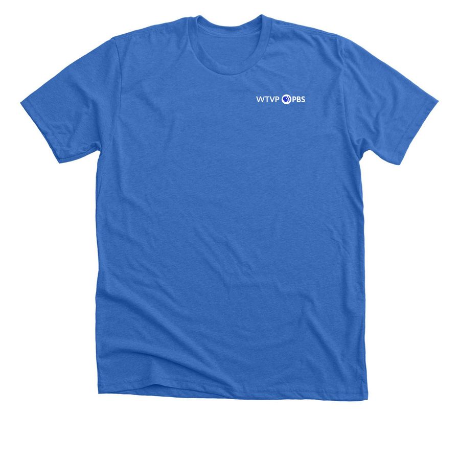 WTVP PBS Classic Merch, a Heather True Royal Premium Unisex Tee