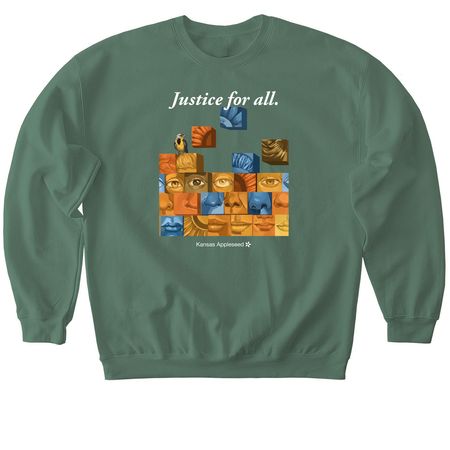 Justice for All!, a Military Green Softstyle Crewneck Sweatshirt