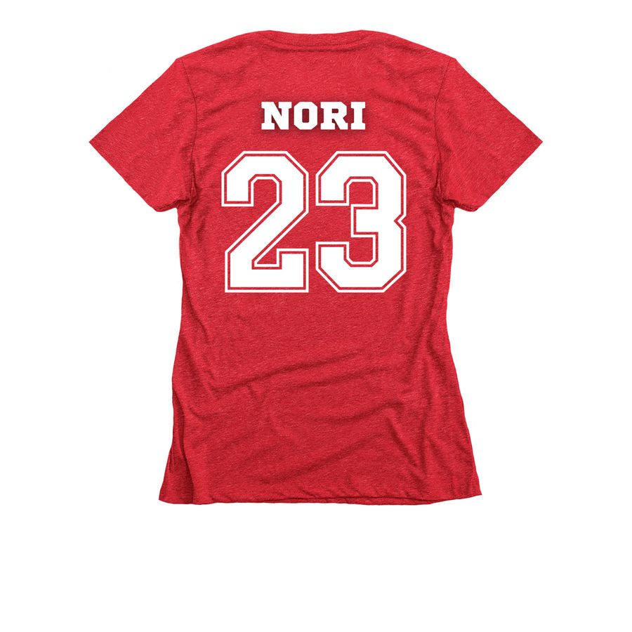 Team18Cats23, a Red Women's Slim Fit Tee (back-view)