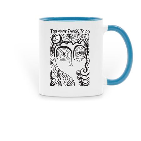 mug-cup-too-many-things-blue, a Light Blue Two-Tone Ceramic Mug