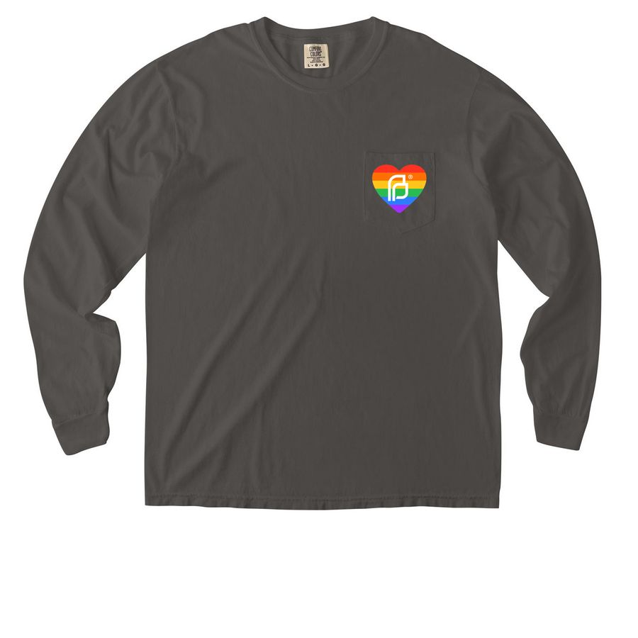 Planned Parenthood Pride Long Sleeve, a Pepper Comfort Colors Long Sleeve Pocket Tee