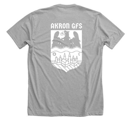 Akron GFS White Crest Front & Back, a Athletic Heather Premium Unisex Tee (back-view)