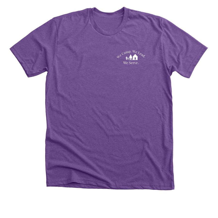 Send Girls to Camp 2026 Lapel Design, a Heather Team Purple Premium Unisex Tee
