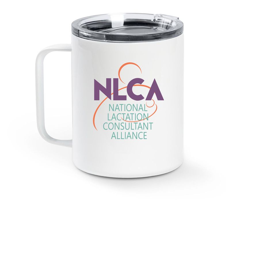 Travel Mug, a White Stainless Steel Travel Mug (back-view)