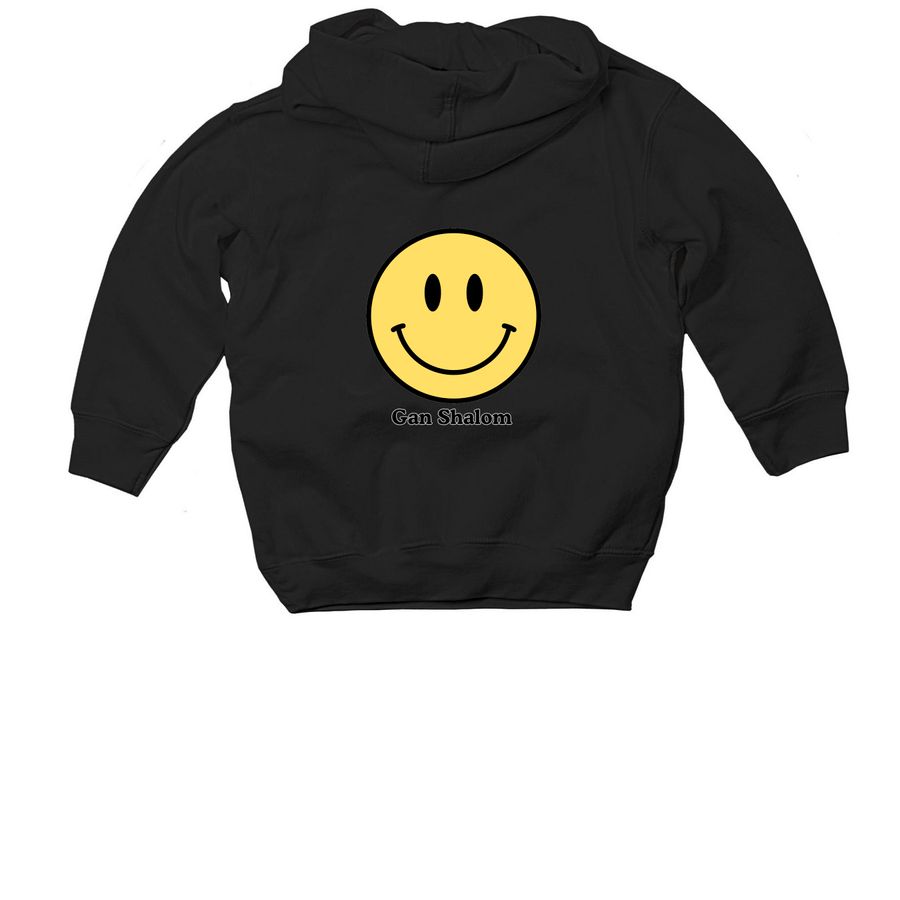 Gan Shalom Smiley Face Hoodie, a Black Toddler Pullover Hoodie (back-view)