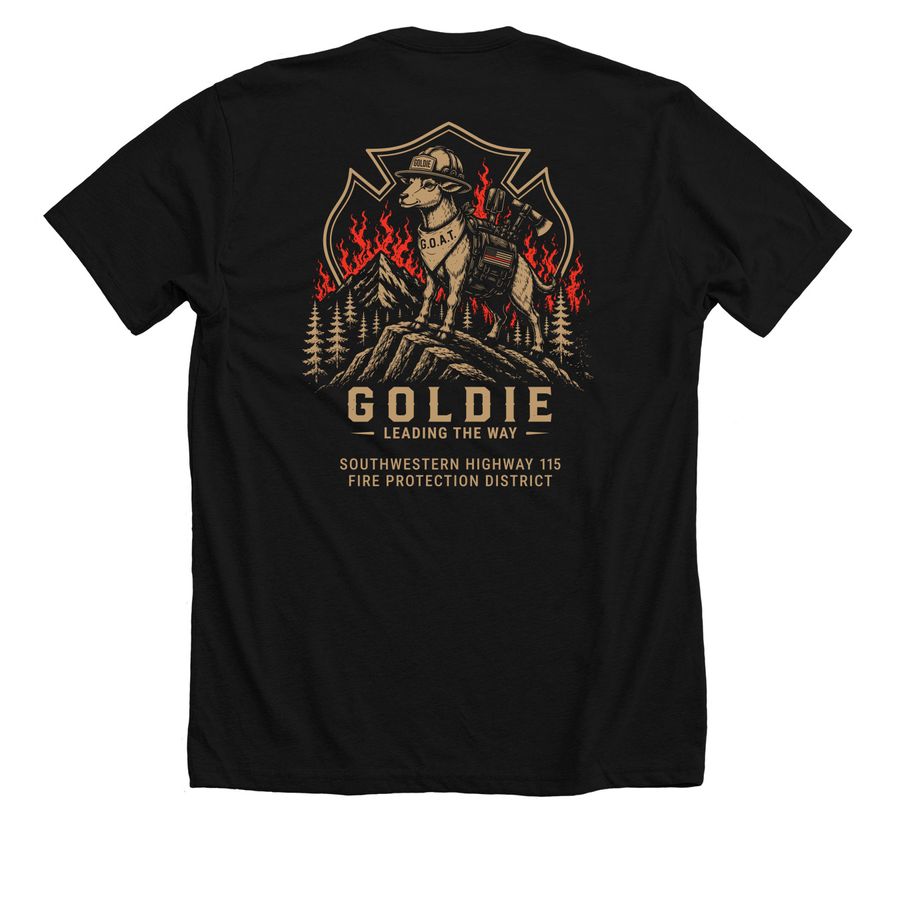 Goldie The Fire Goat, a Solid Black Blend Premium Unisex Tee (back-view)