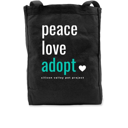 Peace Love Adopt Tote, a Black Recycled Cotton Tote Bag