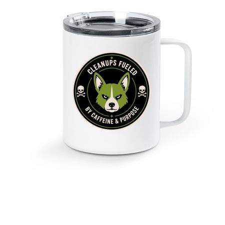 Corgi CleanUps Mean Mugging, a White Stainless Steel Travel Mug