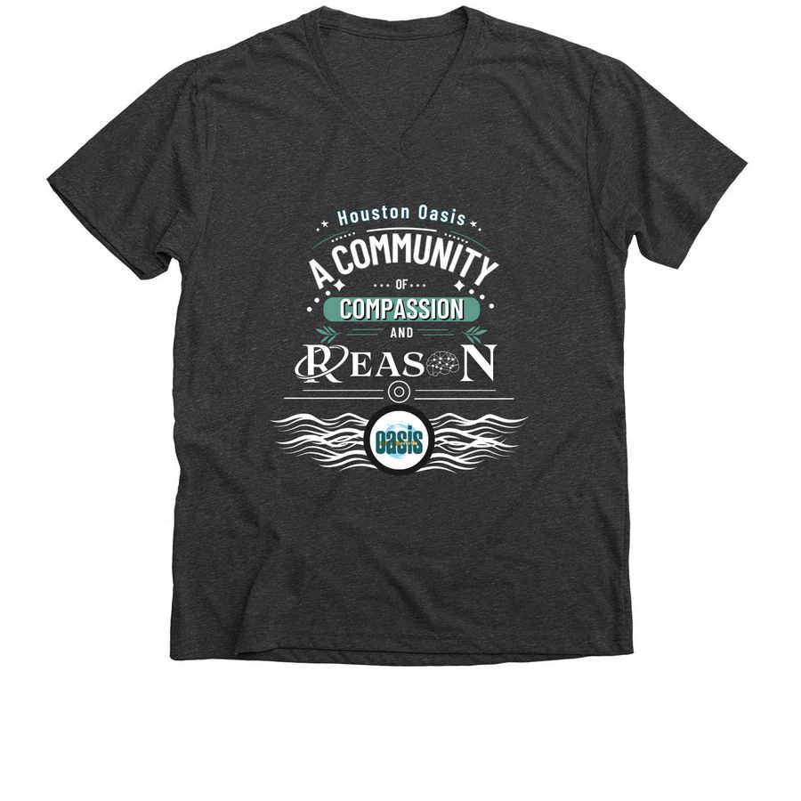 A Community of Compassion and Reason, a Dark Grey Heather Premium V-Neck Tee