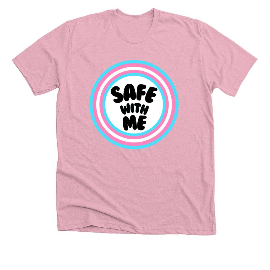 'Safe with Me' Trans Apparel, a Heather Pink Premium Unisex Tee
