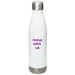 E-Motion Water Bottle, a White Stainless Steel Water Bottle (back-view)