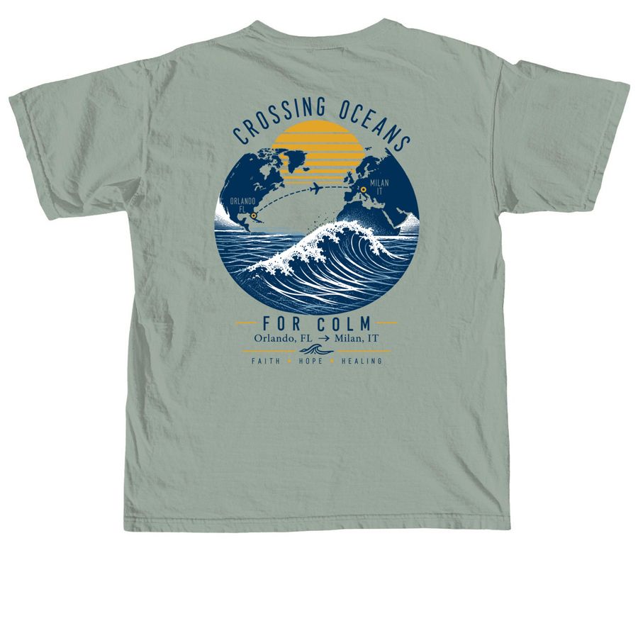 Crossing Oceans for Colm ?, a Bay Comfort Colors Unisex Tee (back-view)