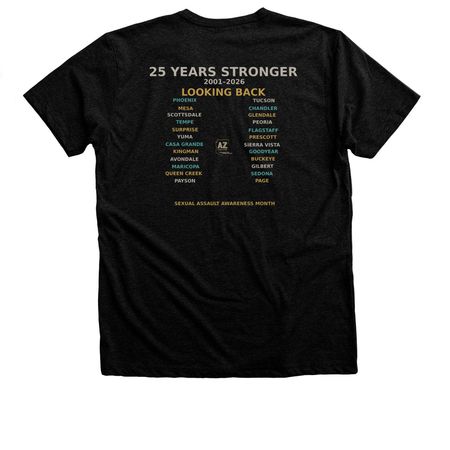 SAAM 2026: 25 Years Stronger Tour Tee, a Black Heather Premium Unisex Tee (back-view)