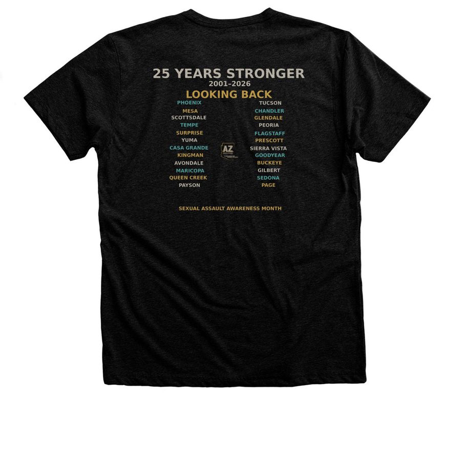 SAAM 2026: 25 Years Stronger Tour Tee, a Black Heather Premium Unisex Tee (back-view)