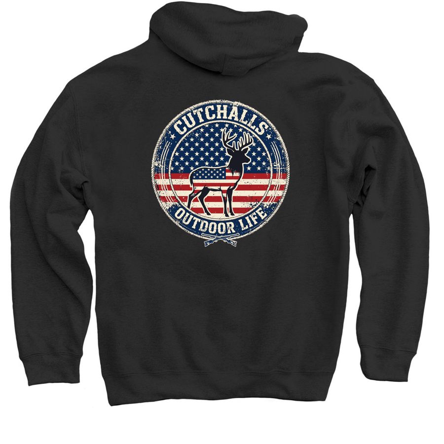 Cutchalls Outdoor Life Patriotic&nbsp;, a Black Pullover Hoodie (back-view)