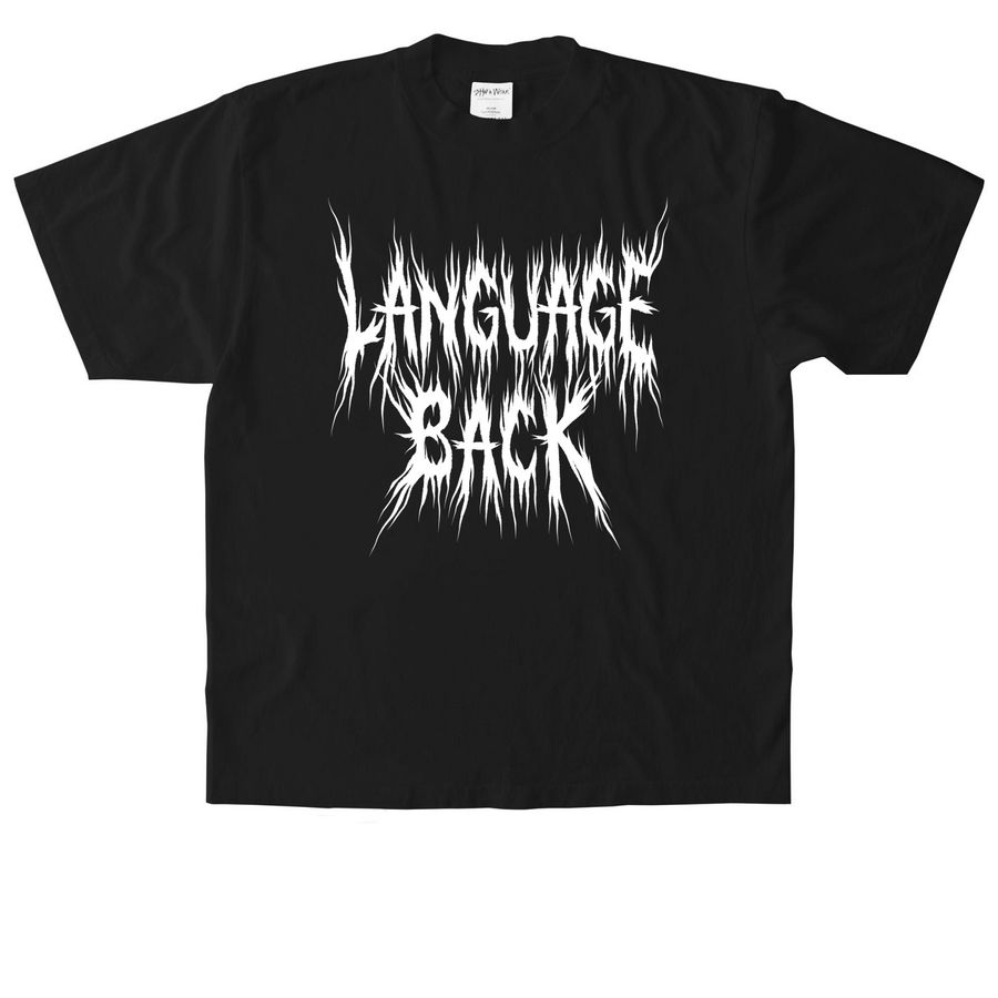 LANGUAGE BACK 02, a Black Heavyweight Garment Dye Tee