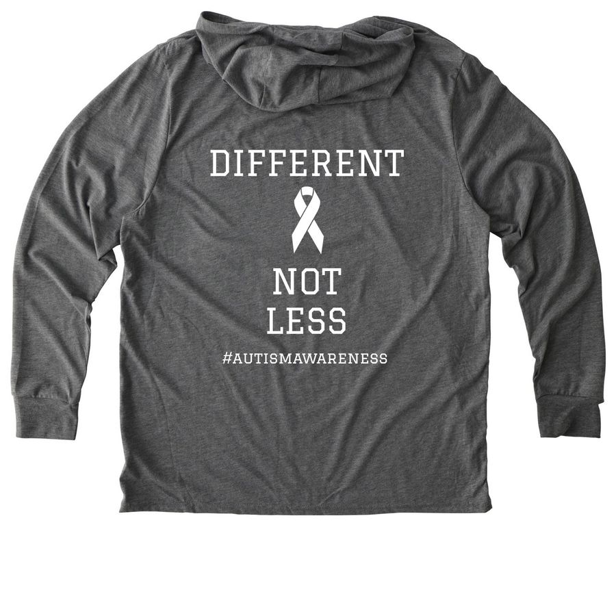 Team John Rush - Different Not Less, a Aluminum Grey Allmade Eco Triblend Hoodie Tee (back-view)