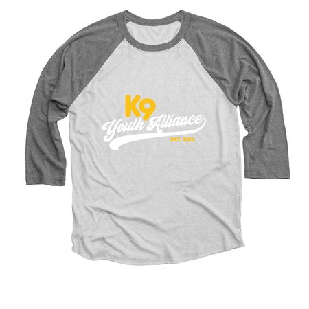 K9YA Athletic Tee, a Premium Heather and Heather White 3/4 Sleeve Baseball Tee