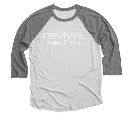 REV|VAL Salon & Spa, a Premium Heather and Heather White 3/4 Sleeve Baseball Tee