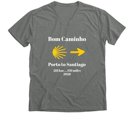 2026 Porto to Santiago Pilgrimage Shirt, a Deep Heather Premium V-Neck Tee