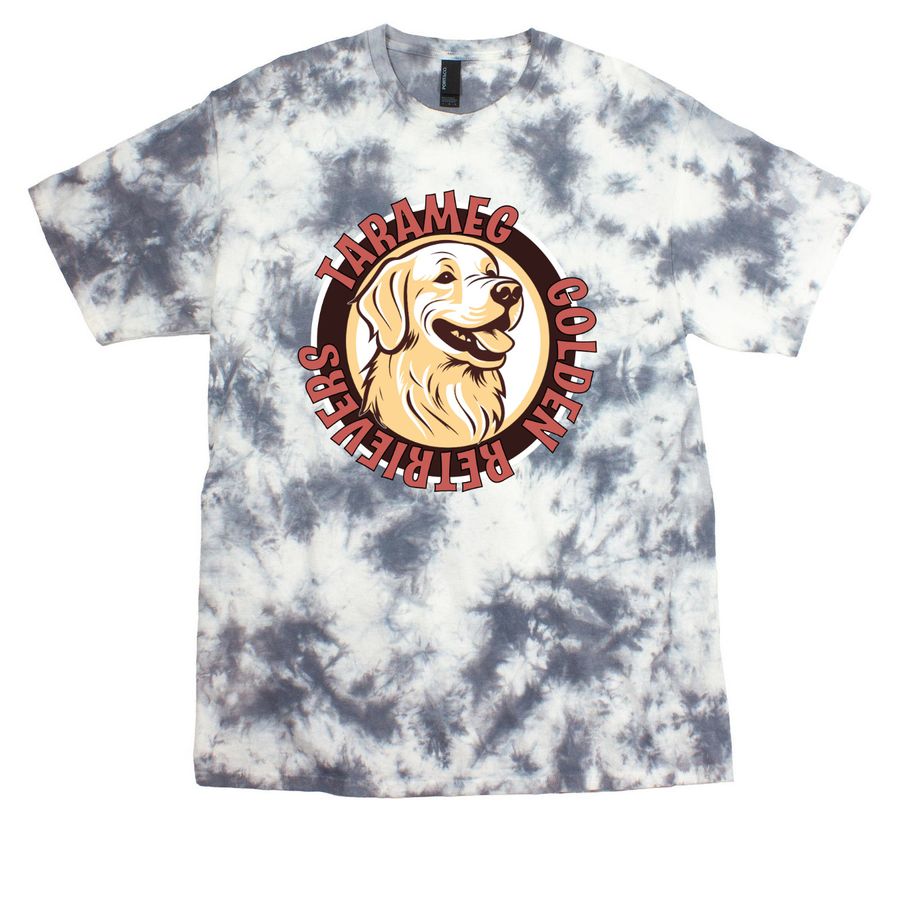 Tarameg Round Logo with Back Quote TieDyes, a Grey Crystal Tie Dye Tee