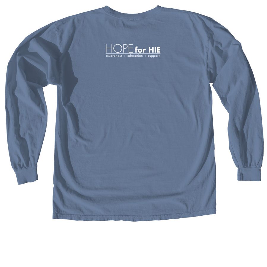 Hope for HIE On Repeat, a Blue Jean Comfort Colors Long Sleeve Tee (back-view)