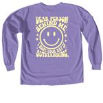 Dear Person Outstanding Smiley, a Violet Comfort Colors Long Sleeve Tee (back-view)