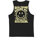 Dear Person Outstanding Smiley, a Black Premium Cotton Tank (back-view)