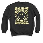 Dear Person Outstanding Smiley, a Black Crewneck Sweatshirt (back-view)
