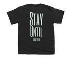 Stay Until 2026, a Black Youth Unisex Tee (back-view)