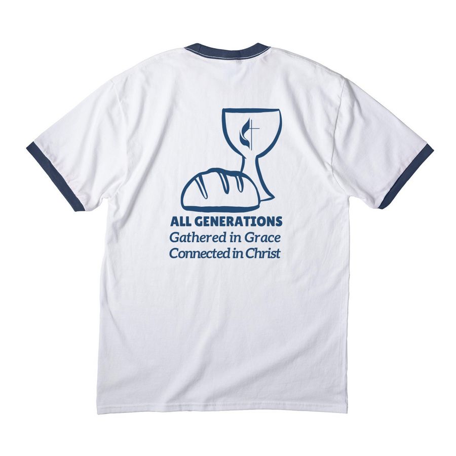 All Generations Specialty Shirts&nbsp;, a White/ Navy Cotton Ringer Tee (back-view)