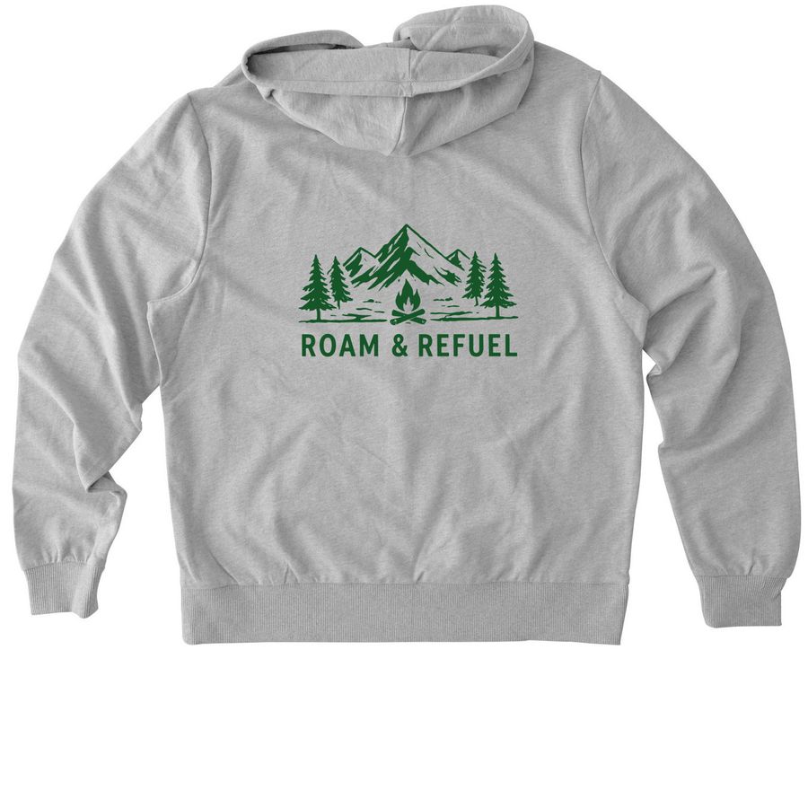 Roam & Refuel Bonfire, a Granite Grey Heather Allmade Organic French Terry Zip Up Hoodie