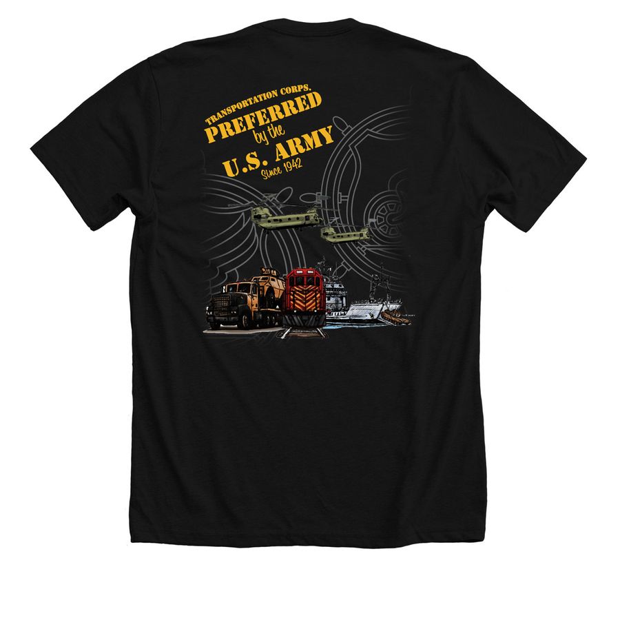 U.S. Army Transportation Corps., a Solid Black Blend Premium Unisex Tee (back-view)