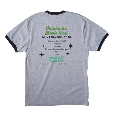Oklahoma Book Fest, a Athletic Heather/ Jet Black Cotton Ringer Tee (back-view)