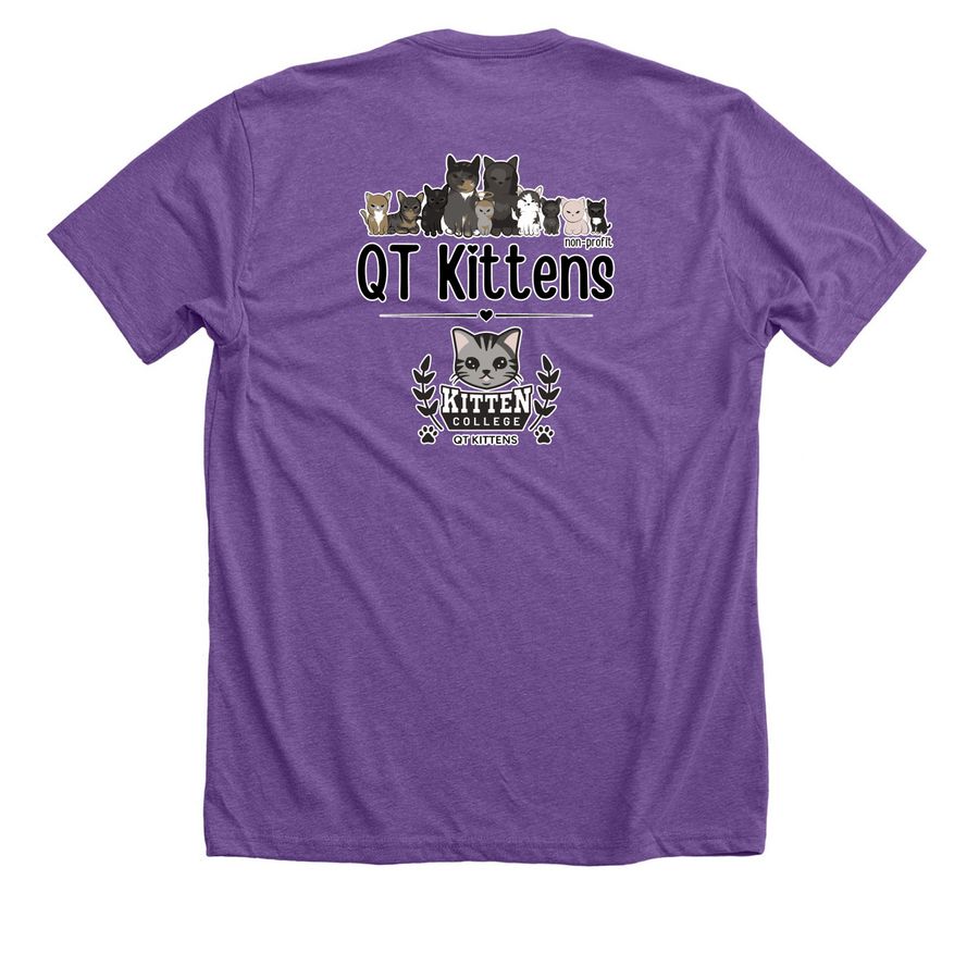 Buy a Shirt. &nbsp;Send a QT Kitten to College!, a Heather Team Purple Premium Unisex Tee (back-view)