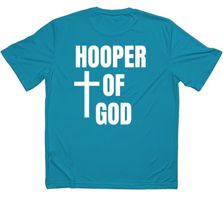 LH4 X HOOPER OF GOD TEE, a Atomic Blue Classic Performance Tee (back-view)