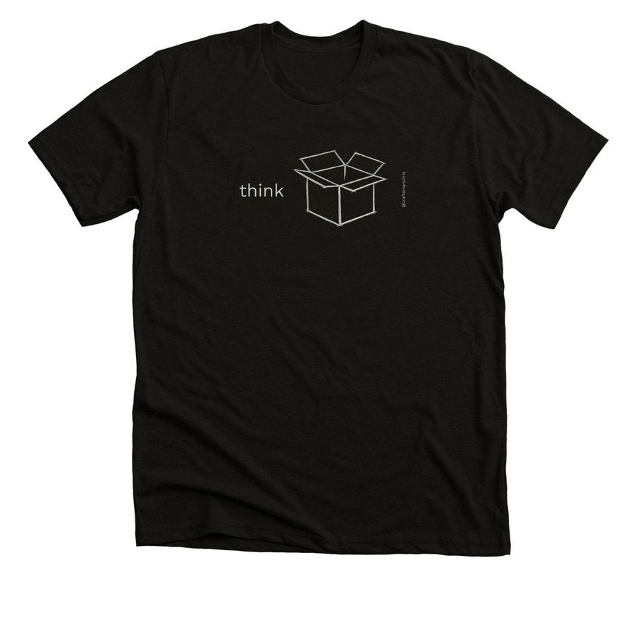 Think Outside the Box, a Black Heather Premium Unisex Tee