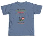 She Served, a Blue Jean Comfort Colors Unisex Tee (back-view)