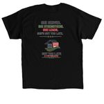 She Served, a Black Classic Unisex Tee (back-view)