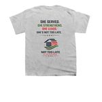 She Served, a Sport Grey Youth Unisex Tee (back-view)
