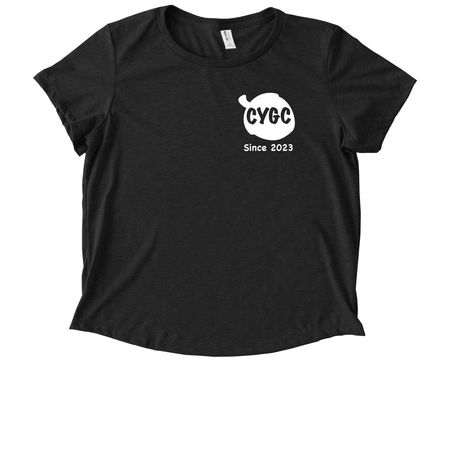 CYGC Front and Back Print White Logo, a Space Black Allmade Eco Triblend Women?s Scoop Neck Tee