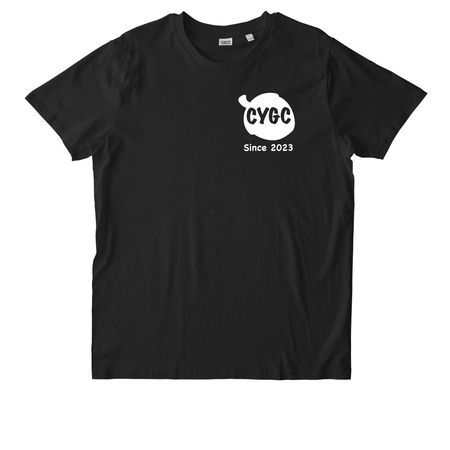 CYGC Front and Back Print White Logo, a Black Stanley/Stella Unisex Rocker Tee